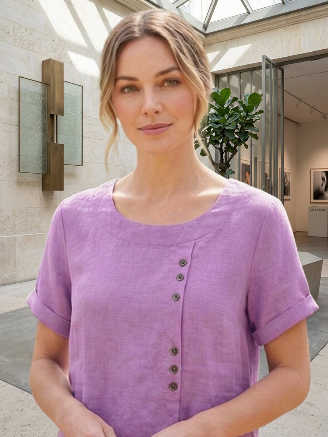 Olive | Women’s Olive Scoop Neck Tee with Buttons