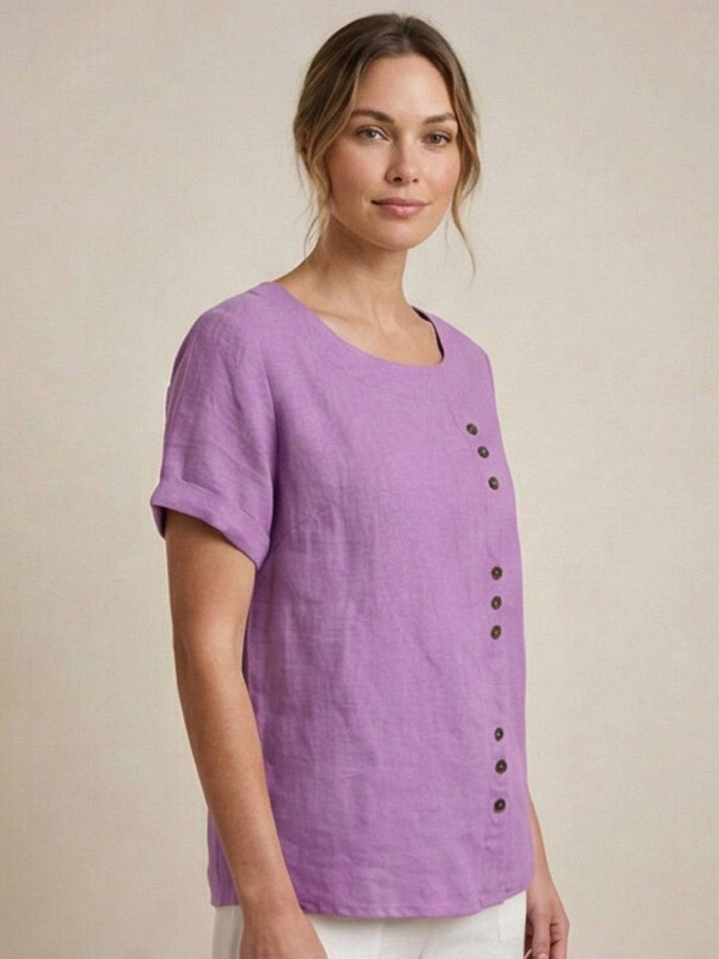 Olive | Women’s Olive Scoop Neck Tee with Buttons