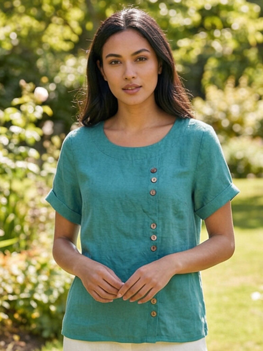 Olive | Women’s Olive Scoop Neck Tee with Buttons
