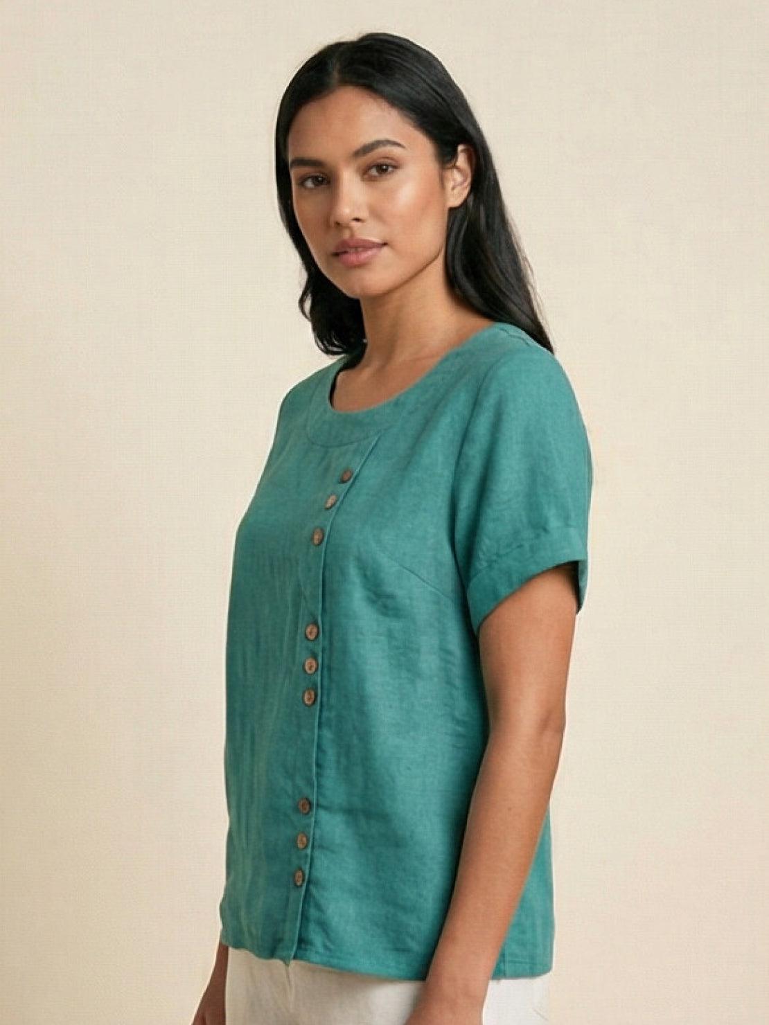 Olive | Women’s Olive Scoop Neck Tee with Buttons