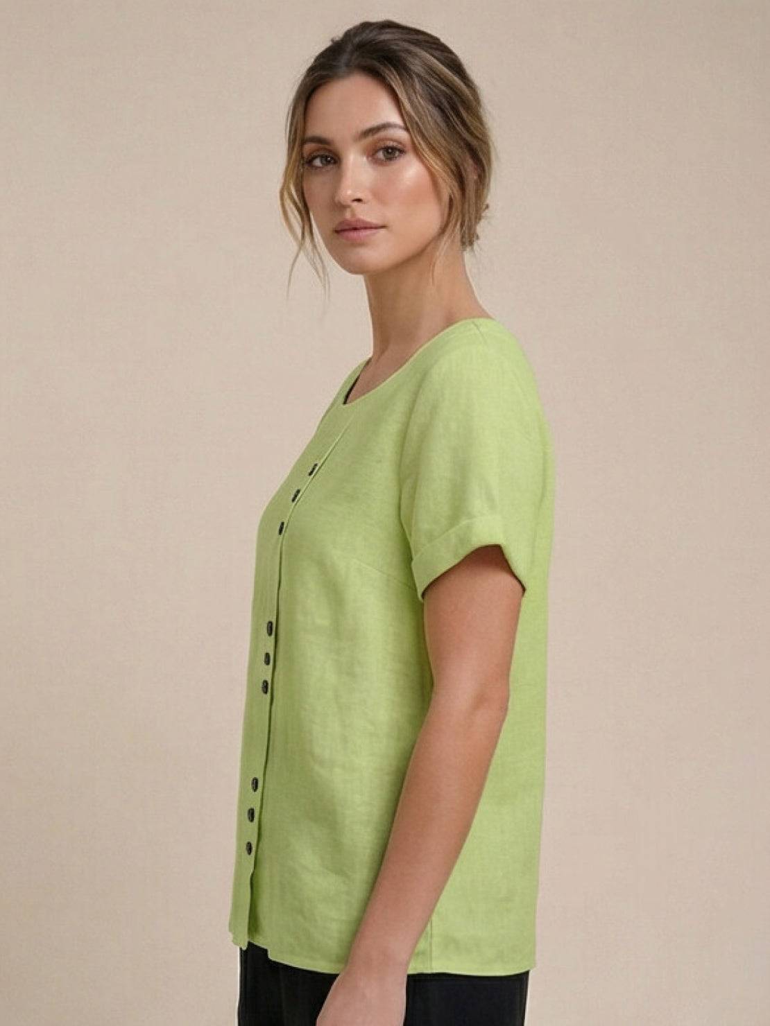 Olive | Women’s Olive Scoop Neck Tee with Buttons