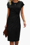 Rhea | Women's Round Neck Short Sleeve Midi Dress