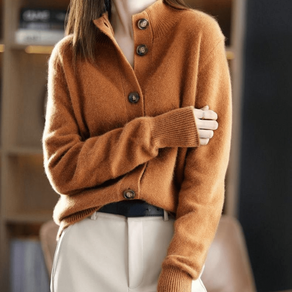 Rhiannon | Women’s Mock Neck Cardigan with Buttons