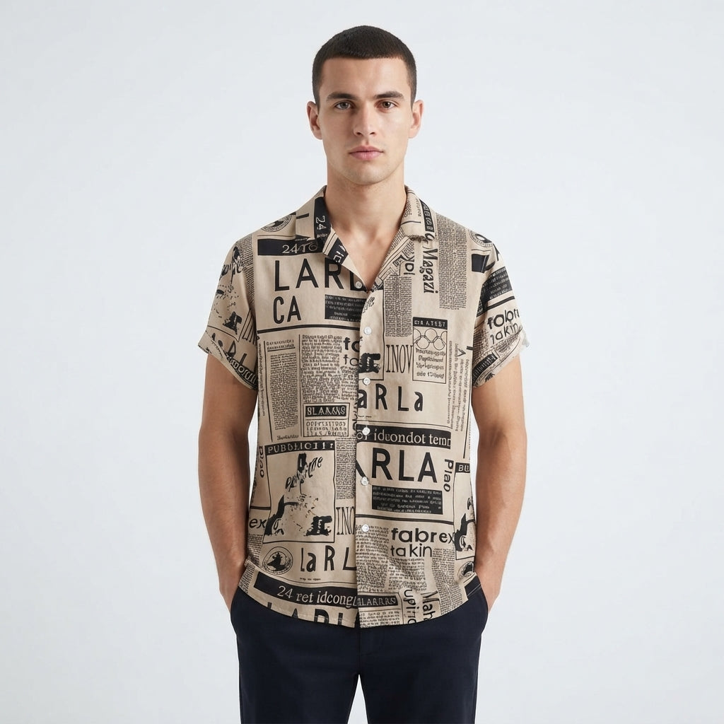Riley Thompson | Vintage Newspaper Print Hawaiian Shirt For Men