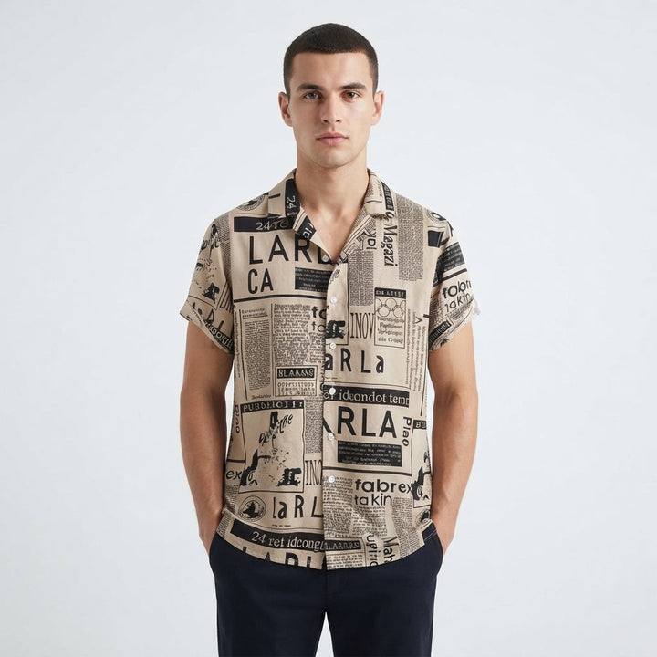 Riley Thompson | Vintage Newspaper Print Hawaiian Shirt For Men