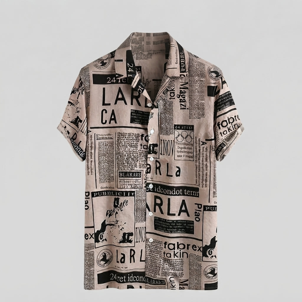 Riley Thompson | Vintage Newspaper Print Hawaiian Shirt For Men