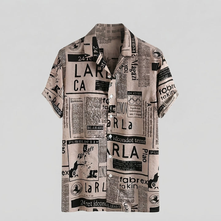 Riley Thompson | Vintage Newspaper Print Hawaiian Shirt For Men
