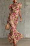 Rosalyn | Women's Floral Mock Neck Puff Sleeve Maxi Dress