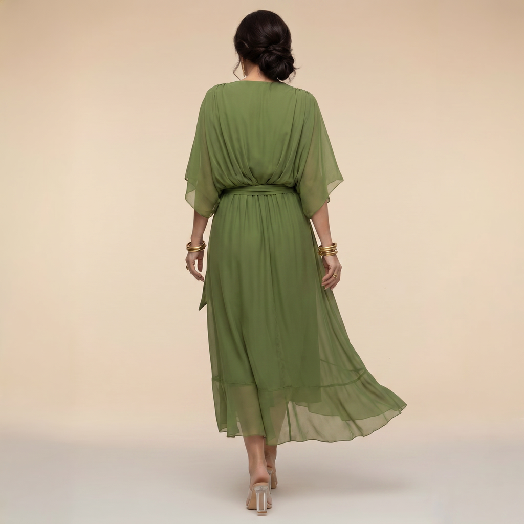 Roxanna | Women’s V-Neck Midi Dress with Wrap
