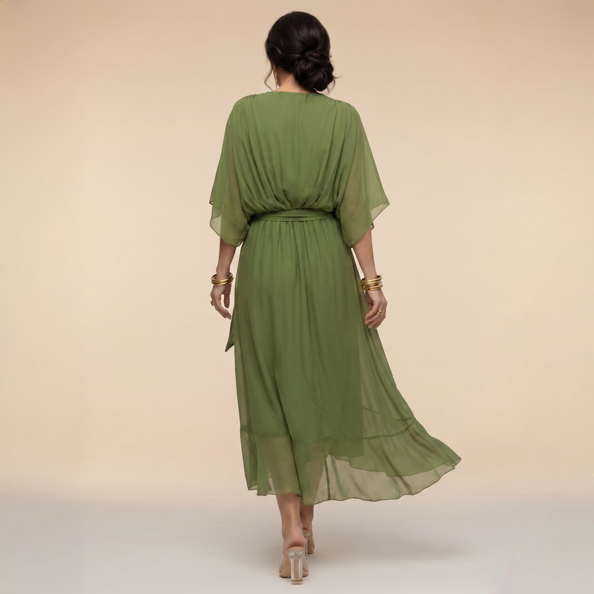 Roxanna | Women’s V-Neck Midi Dress with Wrap