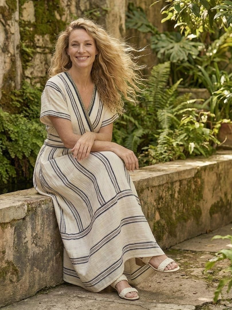 Roxy | Women’s Striped Wrap Maxi Dress with V-Neck