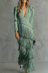 Saoirse | Women’s Fringe Maxi Dress with V-Neck
