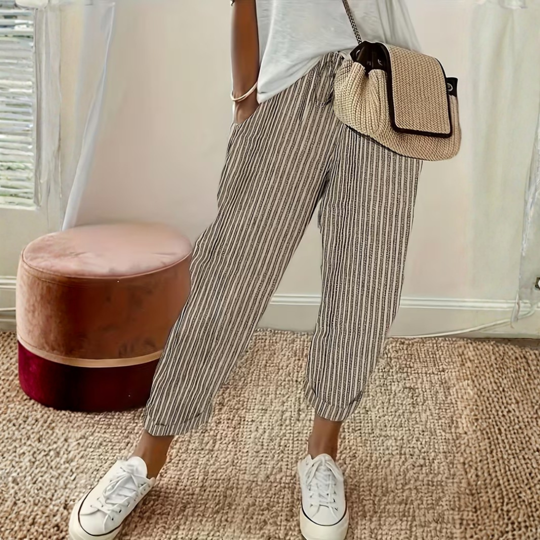 Seraphina | Women’s Striped Wide Leg Pants with Drawstring