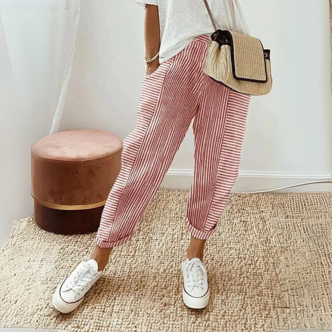 Seraphina | Women’s Striped Wide Leg Pants with Drawstring
