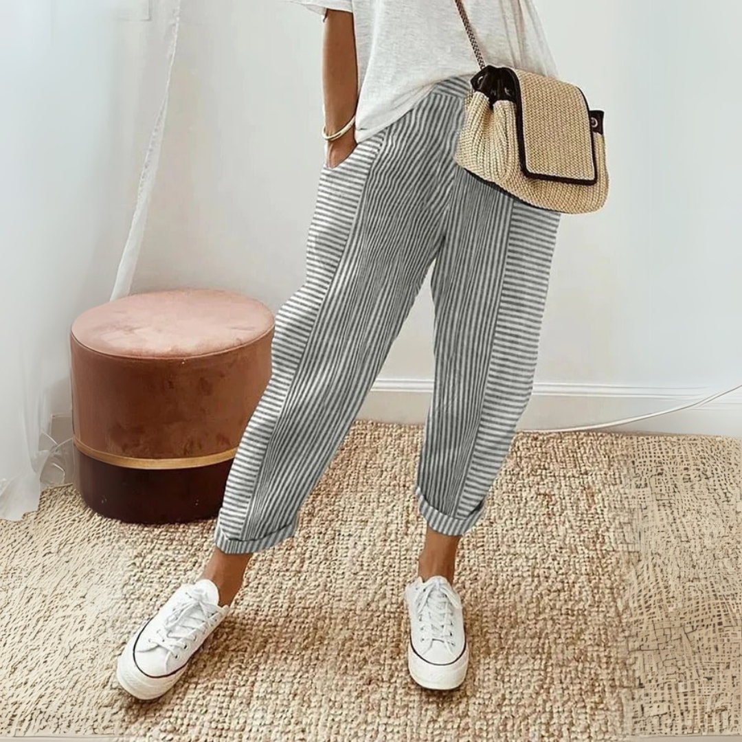 Seraphina | Women’s Striped Wide Leg Pants with Drawstring