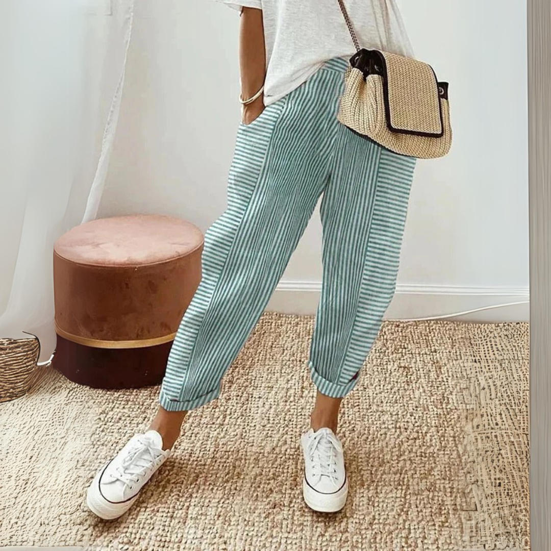 Seraphina | Women’s Striped Wide Leg Pants with Drawstring
