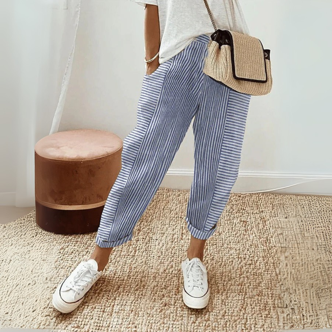 Seraphina | Women’s Striped Wide Leg Pants with Drawstring