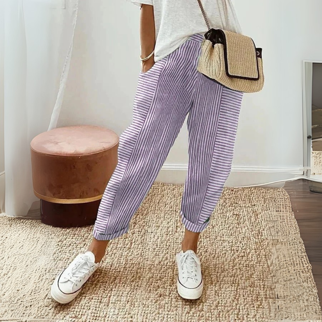 Seraphina | Women’s Striped Wide Leg Pants with Drawstring