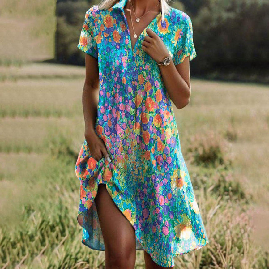 Rachel | Women’s Vintage Floral Boho Dress with V-Neck