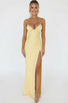 Sienna Donovan | Satin Halter Neck Slit Maxi Dress For Women