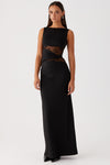 Sleeveless Boat Neck Lace Cut-Out Maxi Dress