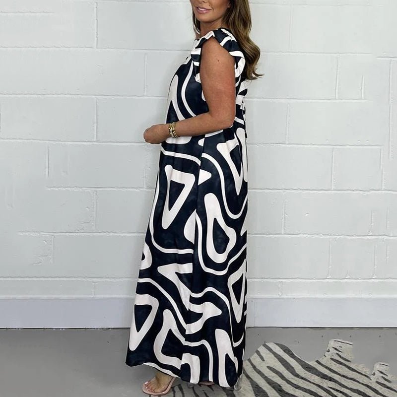 Zola | Women’s Abstract Print Maxi Jumpsuit with Flutter