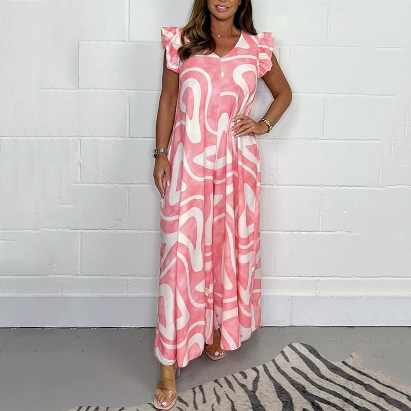 Zola | Women’s Abstract Print Maxi Jumpsuit with Flutter