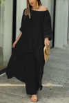 Clarisse | Women's Linen Two-Piece Set Asymmetric Top & Wide-Leg Trousers