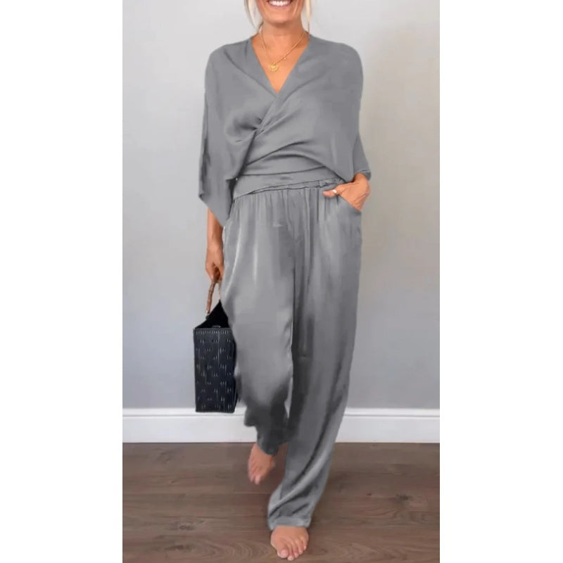 Sofia | Women’s Wrap Top Set with Batwing Sleeves