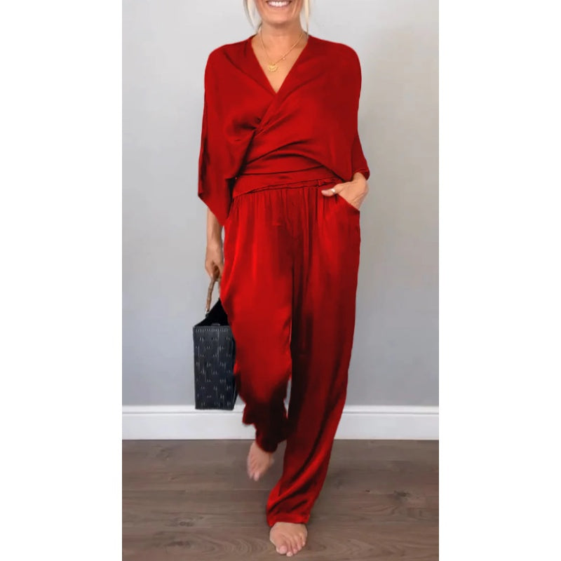 Sofia | Women’s Wrap Top Set with Batwing Sleeves