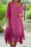 Rosa | Women's Layered Lace Hem Midi Dress 3/4 Sleeve Relaxed