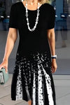 Dalia | Women's Colour Block Print Midi Dress Short Sleeve Round Neck Dress