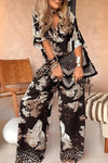 Amber™ | Printed V-Neck Top & Long Pants Set