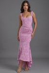 Square Neck Corset Fishtail Maxi Dress in Floral Jacquard