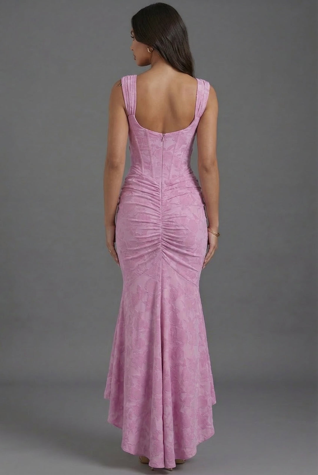 Square Neck Corset Fishtail Maxi Dress in Floral Jacquard