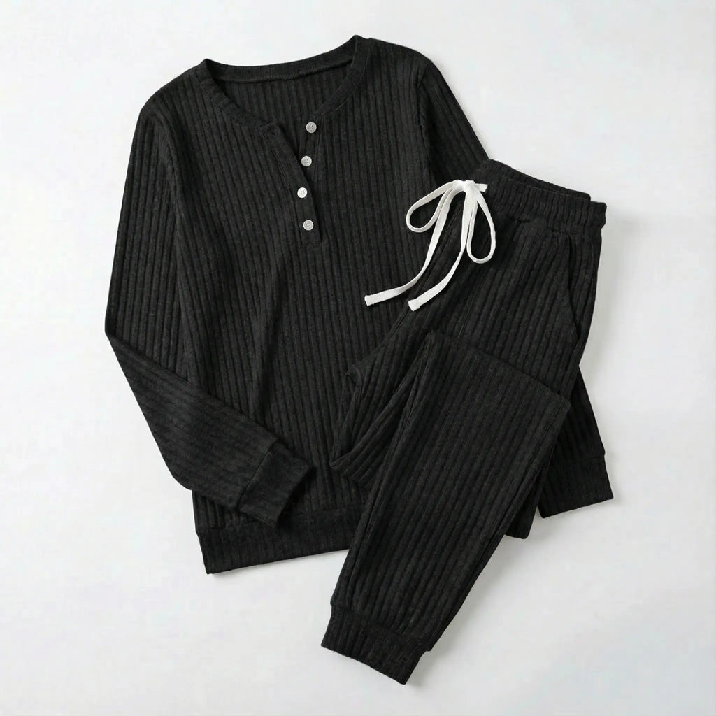 Tabitha | Women’s Ribbed Loungewear Set with Button Front