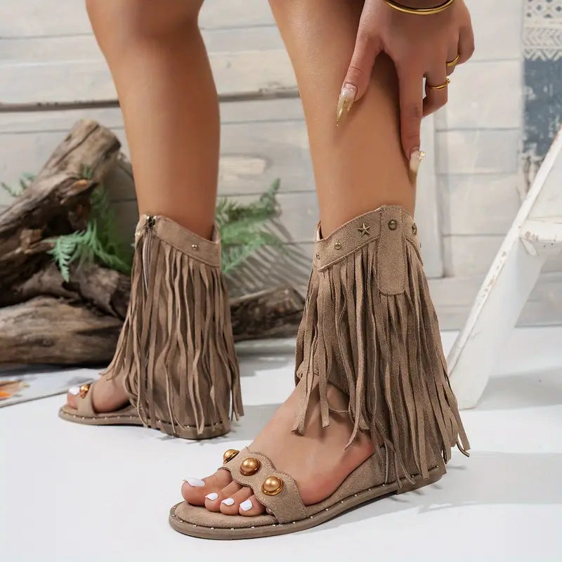 Tatiana | Women’s Fringe Ankle Strap Sandals with Studs