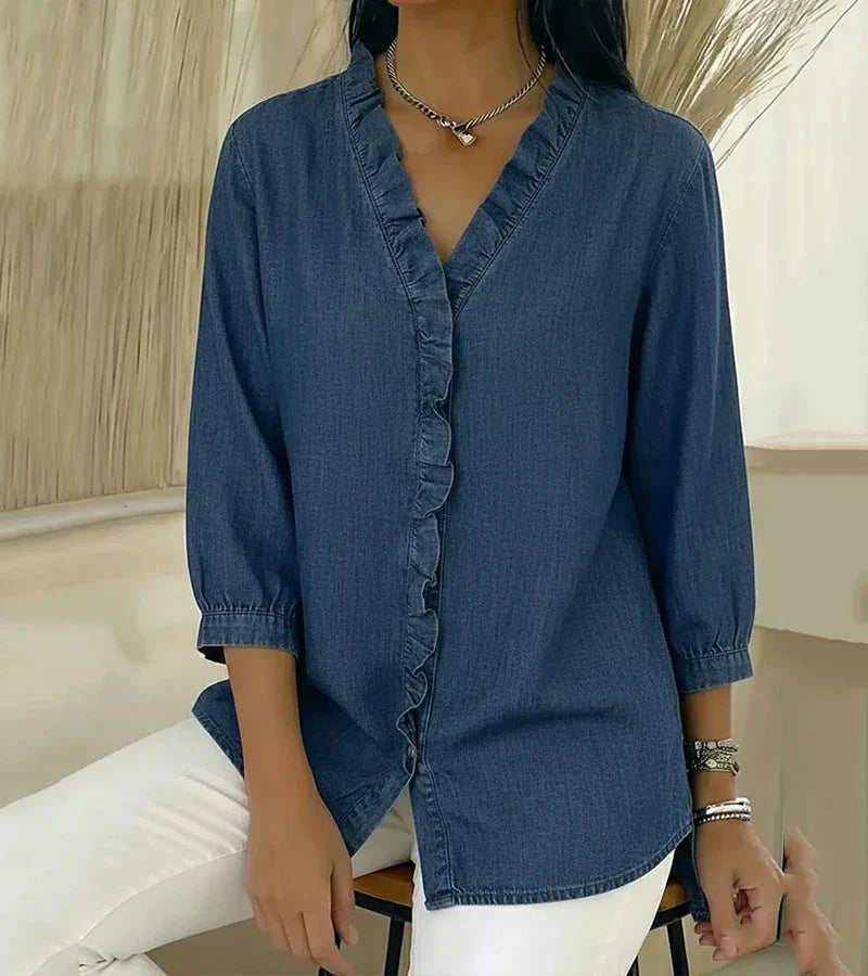 Tessa | Women’s V-Neck Blouse with Ruffle