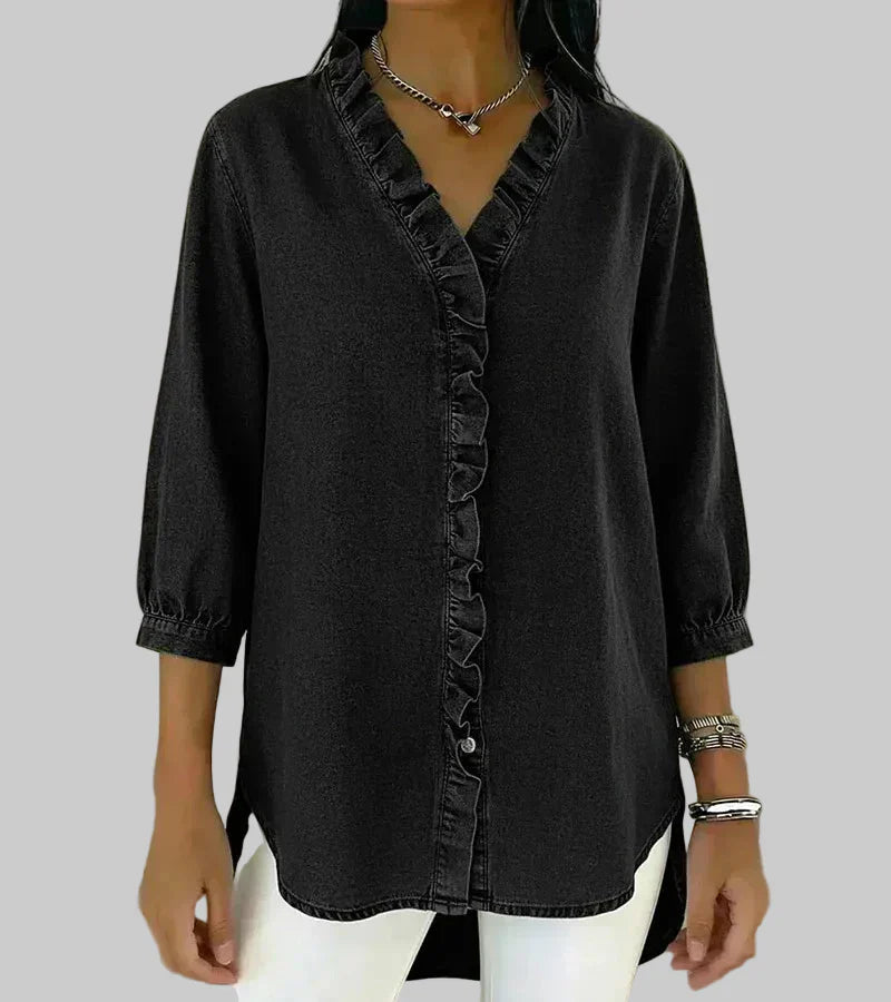 Tessa | Women’s V-Neck Blouse with Ruffle