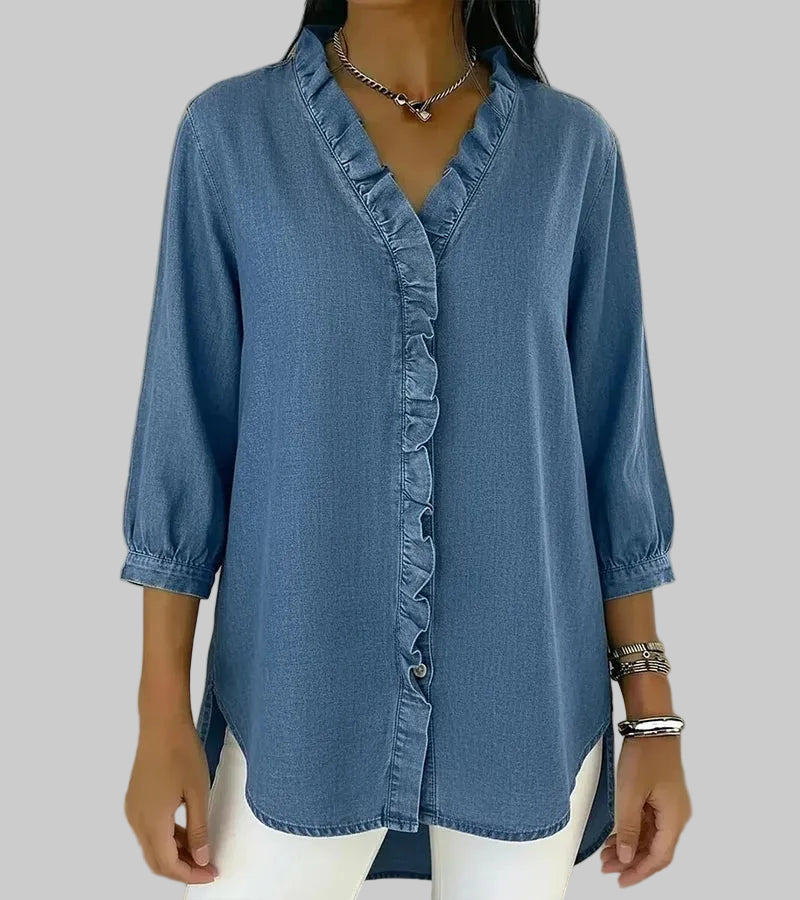 Tessa | Women’s V-Neck Blouse with Ruffle