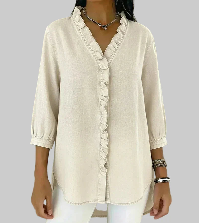 Tessa | Women’s V-Neck Blouse with Ruffle