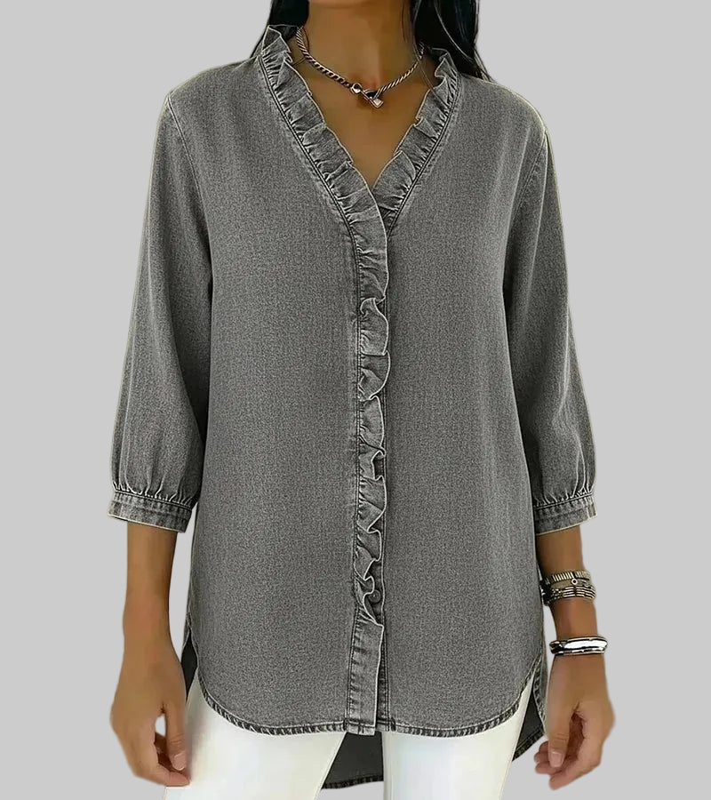 Tessa | Women’s V-Neck Blouse with Ruffle