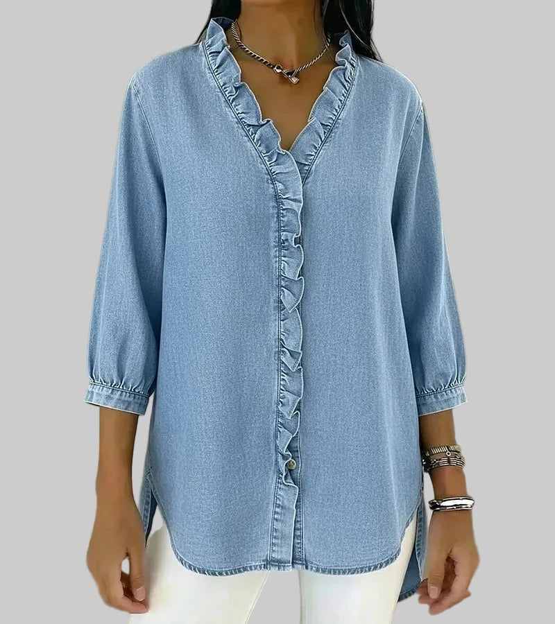 Tessa | Women’s V-Neck Blouse with Ruffle
