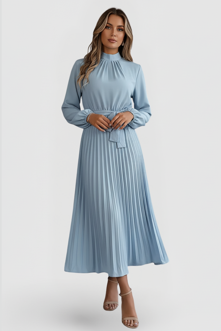 Thessadora | Women's Mock Neck Long Sleeve Midi Dress