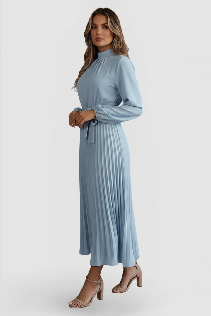 Thessadora | Women's Mock Neck Long Sleeve Midi Dress