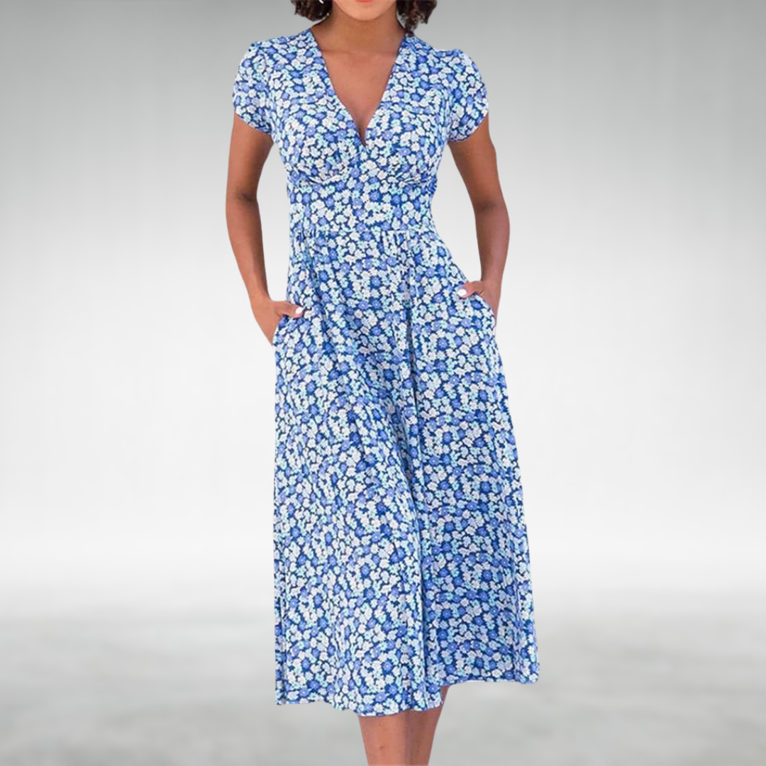 Thessalonica | Women’s Floral V-Neck Midi Dress with Print