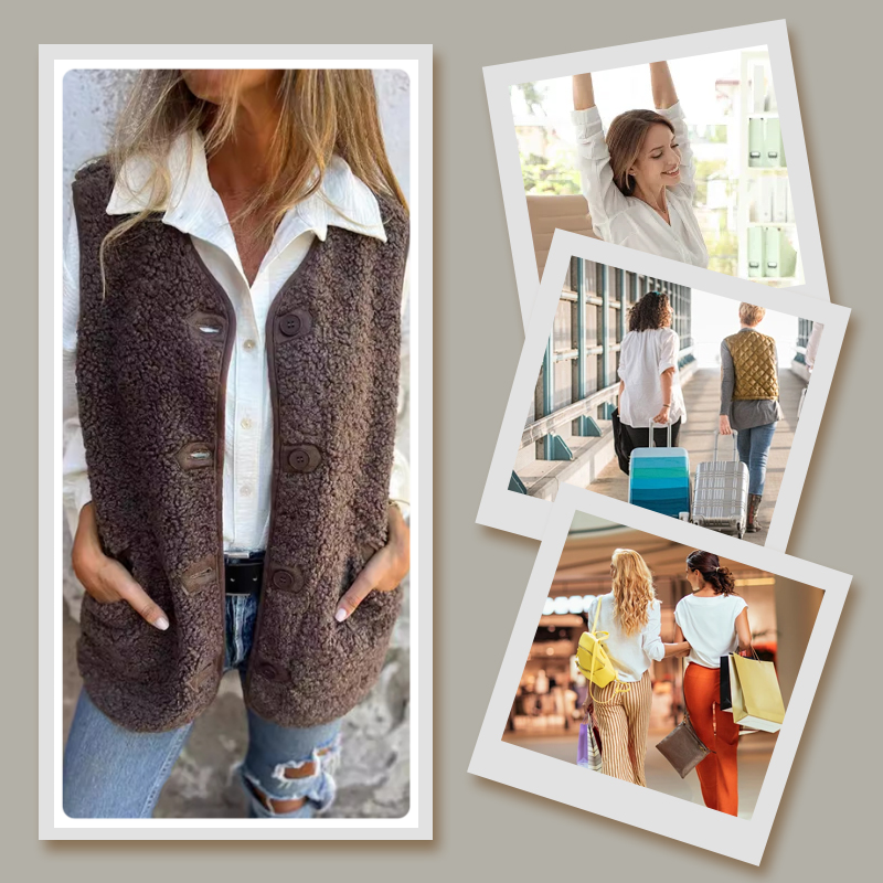 Thessaly | Women’s Button Front Sleeveless Vest with Pockets