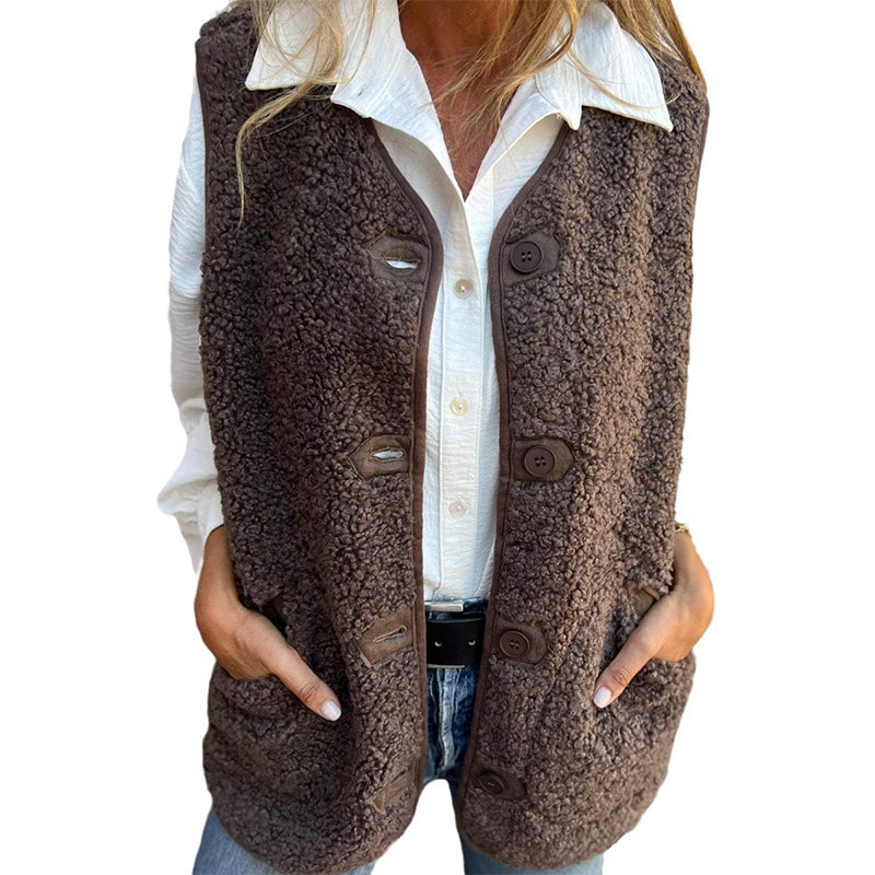 Thessaly | Women’s Button Front Sleeveless Vest with Pockets