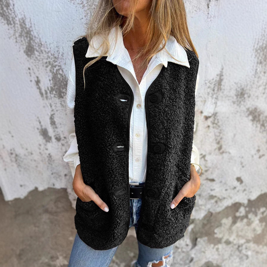 Thessaly | Women’s Button Front Sleeveless Vest with Pockets