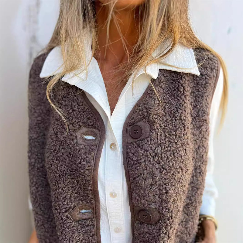 Thessaly | Women’s Button Front Sleeveless Vest with Pockets